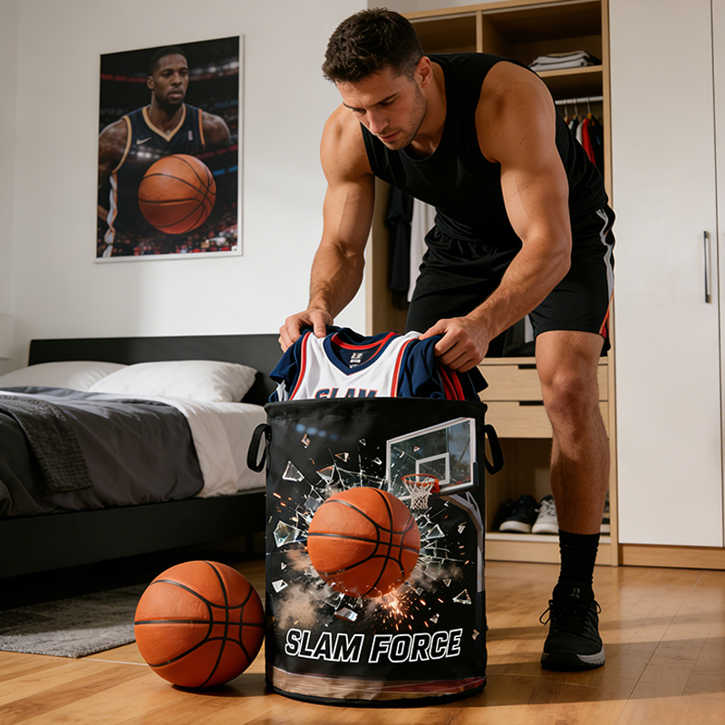Personalized Slam Force Basketball Storage Basket with Custom Text for Basketball Fans