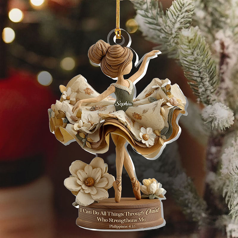 Personalized I can Do All Things through Christ Who Strengthens Me Ballerina Acrylic Ornament with Name Religious Christian Gift for Christmas