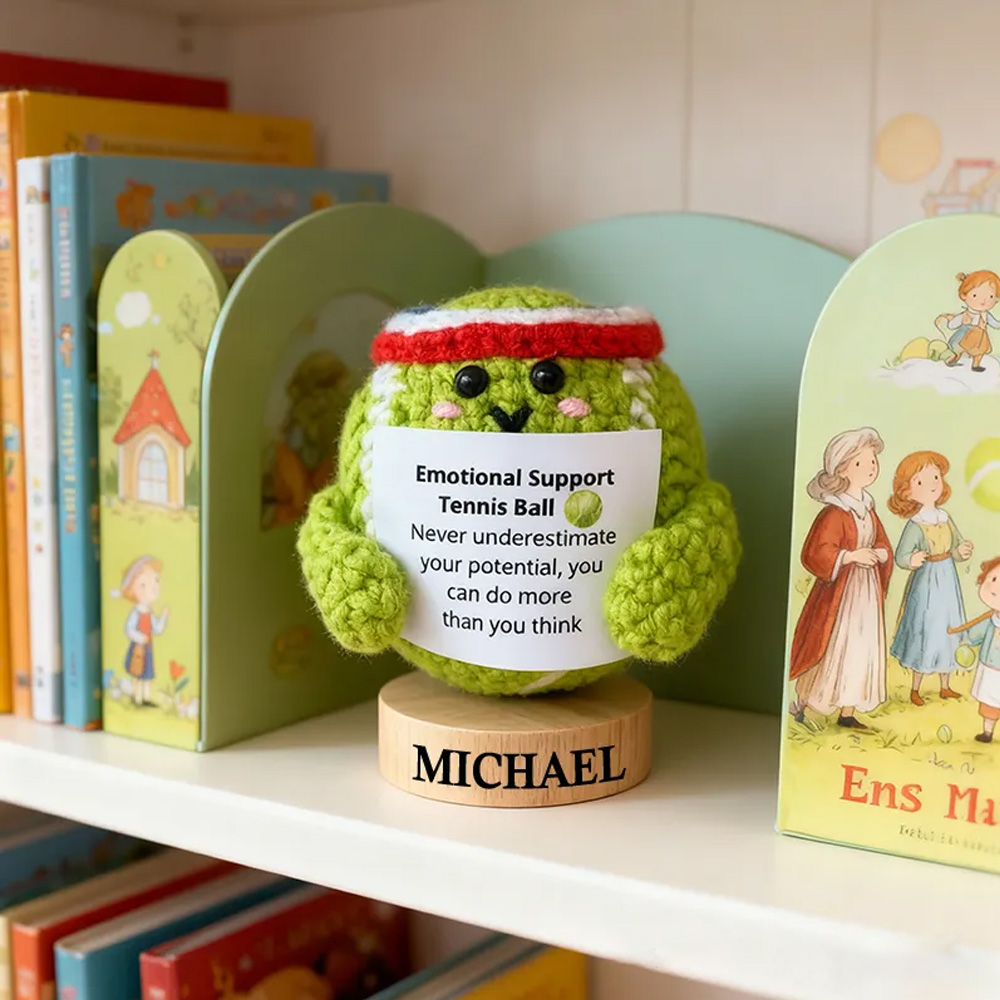 Personalized Crochet Tennis Ball Plush with Motivational Quoteand Custom Name Cheer Up Gifts For Tennis Team Players