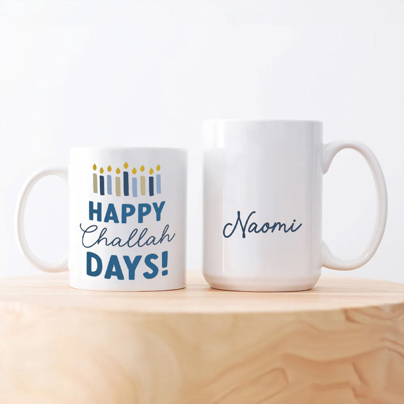 Personalized Happy Challah Days Ceramic Mug with Name Hanukkah Coffee Mug Religious Gift Happy Hanukkah Gift for Jewish people