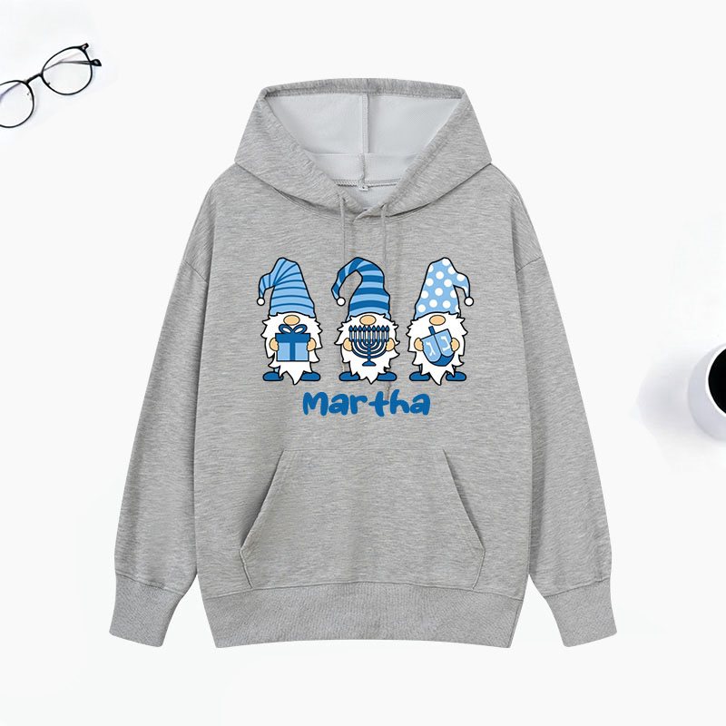 Personalized Gnomes Hanukkah Classic Hoodies with Name Unisex Hoodies Religious Gift Happy Hanukkah Gift for Jewish People