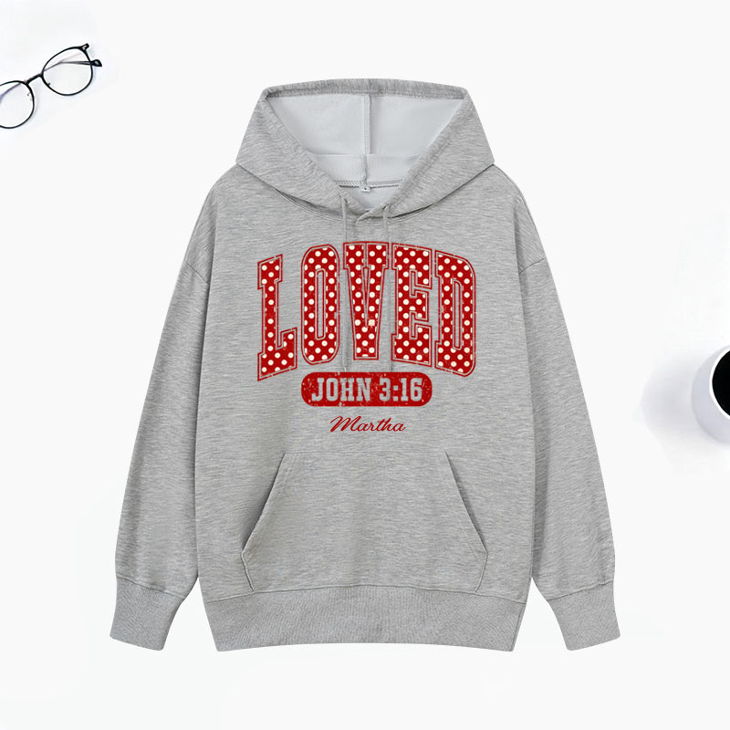 Personalized Loved John 3:16 Bible Verse Polka Dots Classic Hoodies with Name Retro Hoodies Religious Gift Valentines Day Gift for Couple
