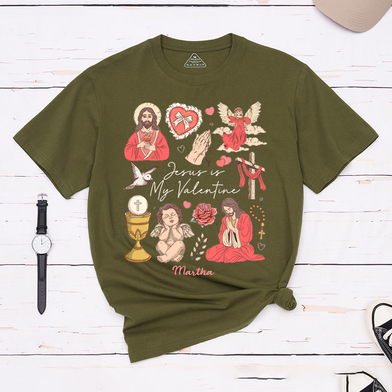 Personalized Jesus is my Valentine Classic T-Shirt with Name Faith Shirt Jesus Lover Shirt Religious Gift Valentine's Day Gift for Girls
