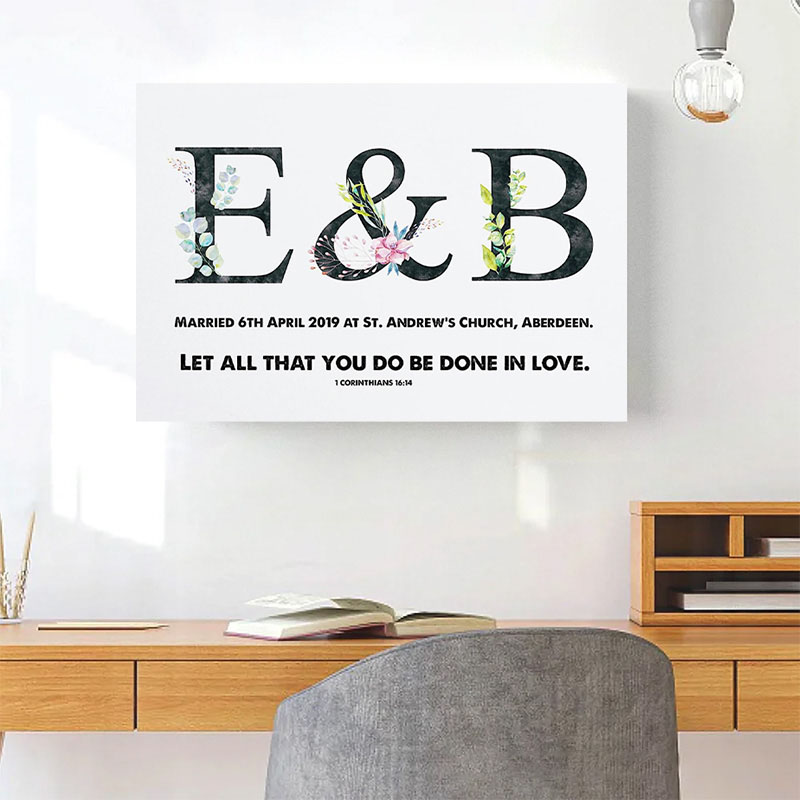 Personalized Let all that you do be Done in Love with Text Frameless Poster with Name Wedding Wall Decor Religious Gift for Couple