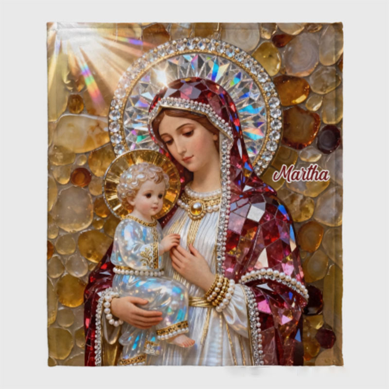 Personalized the Queen of Heaven Soft Throw Christian Blanket with Custom Name Virgin Mary and Baby Jesus Blanket Religious Gift Catholic Gift