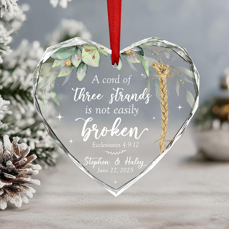 Personalized Three Strands Not Easily Broken Glass Christian Wedding Ornament with Custom Name and Date Couple Anniversary Gift Church Wedding Gift