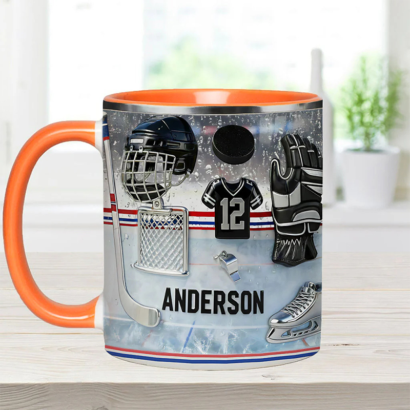 Personalized Ice Hockey Coffee Mug with Custom Name and Jersey Number for Ice Hockey Enthusiasts