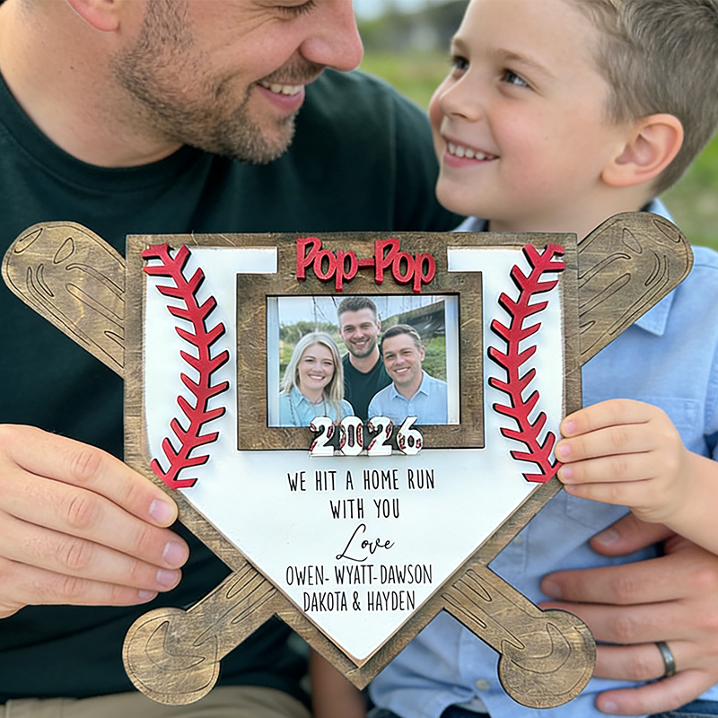 Personalized Baseball Home Plate Photo Frame with Custom Message for Family Memories