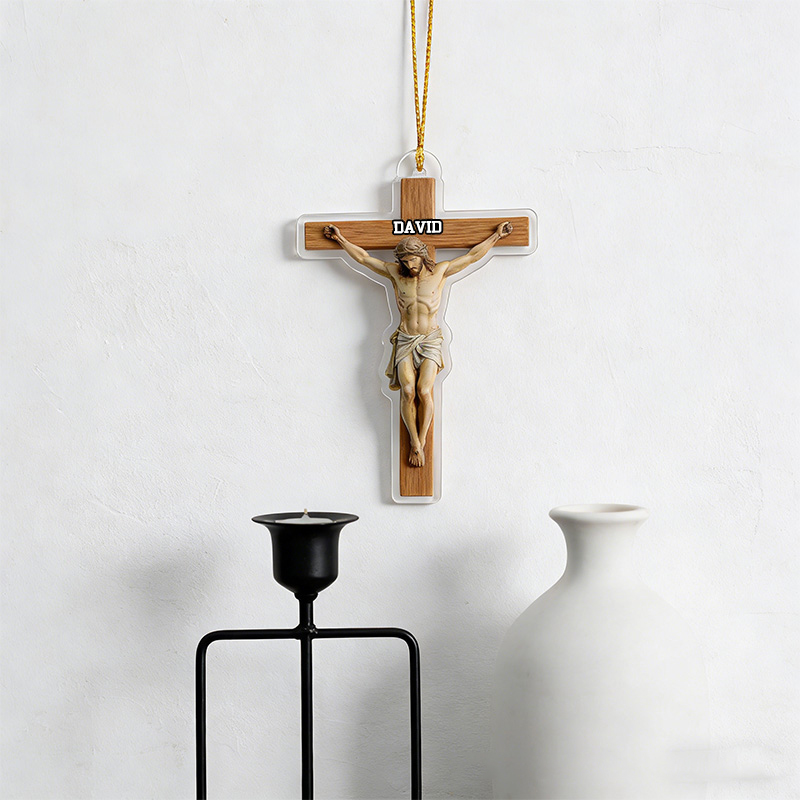 Personalized Jesus on the Cross Acrylic Ornament with Custom Name Christian Holiday Gift Decor Juses Keepsake Faith Based Gift Religious Gift