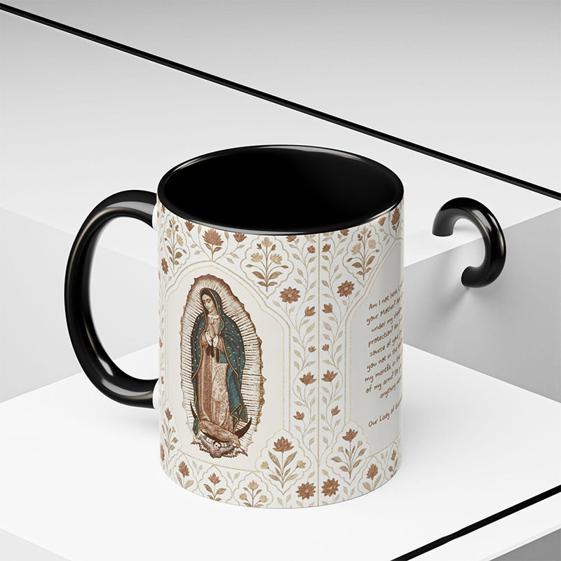 Personalized Our Lady of Guadalupe Accent 11oz Ceramic Mug with Custom Name Guadalupana Virgin Mary Catholic Coffee Cup Catholic  Gift for Women