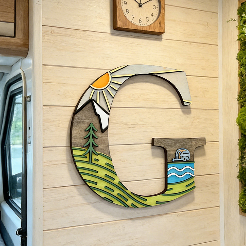 Personalized Monogram Camping Rv Life 3D Wall Decor Home Away from Home Decor Camping Decor Camper or Tent Mountain and Lake Design