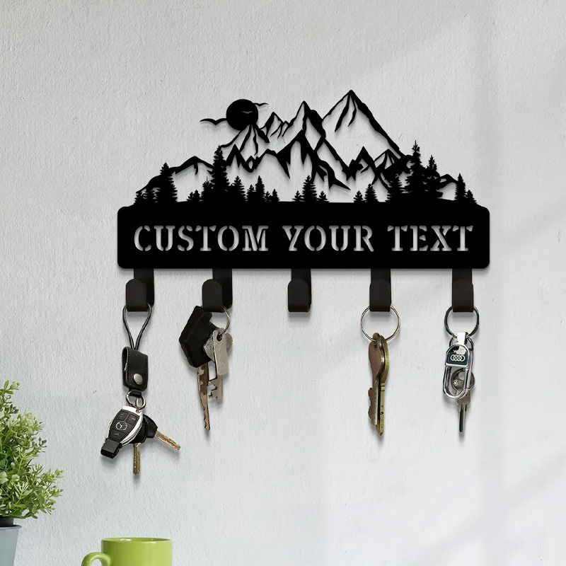 Personalized Rustic Metal Mountain Key Holder Mountain Range Summit Key Holder Forest Wall Decor Outdoor Adventure Lover