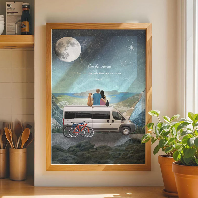 Personalized Camper Van Wall Art Prints Van Life Print Adventure Print Custom Anniversary Print Custom Room Decor Couples Print