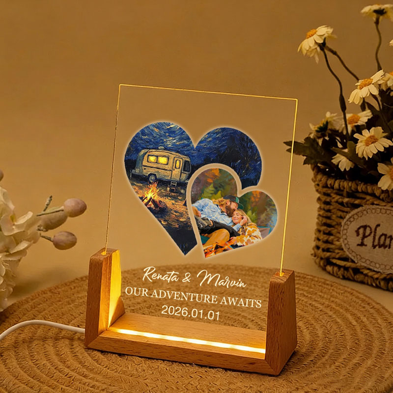 Personalized Outdoor Camping Coupler Photo Collage Night Light Custom Acrylic Lamp Gifts for Outdoor Adventure Couples