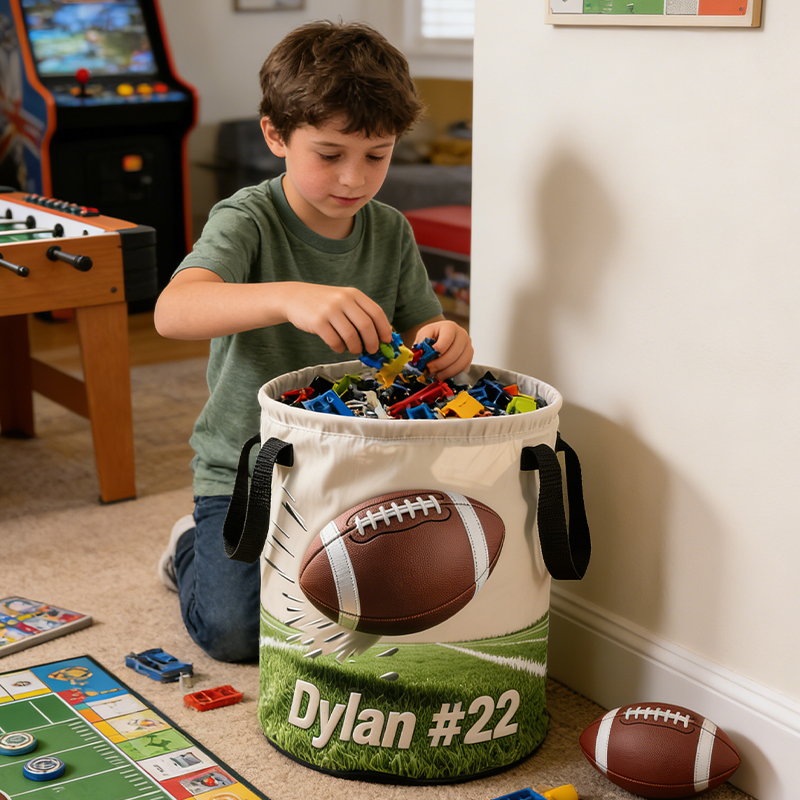 Personalized Football Storage Basket with Custom Name and Number for Football Enthusiasts