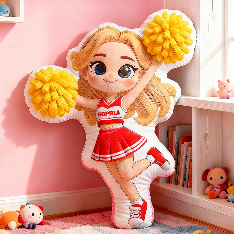 Personalized Adorable Cheerleading Pillow with Name and Outfit Design for Kids