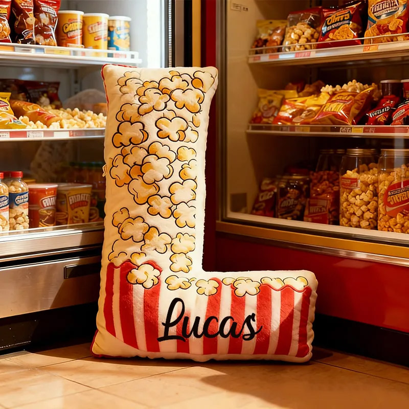 Personalized Popcorn Alphabet Throw Pillow Graphic 3D Print Letter Pillow with Name for Kids Boys Girls Family Baker Christmas Gift 