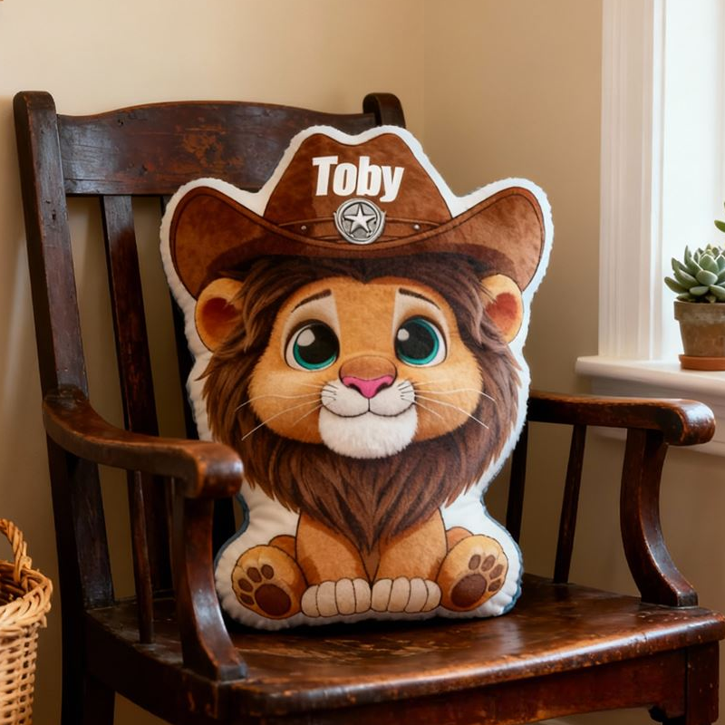 Personalized Lion Pillow Northwest Cowboy with Name Graphic 3D Print Pillow Christmas Gift for Kids or Baby Birthday Gift