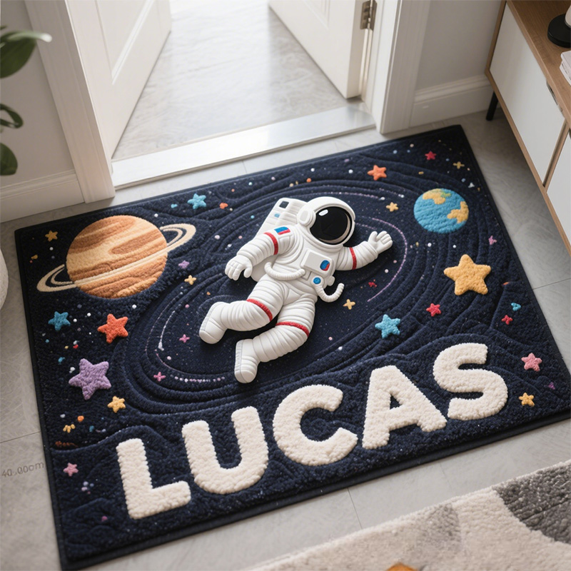 Personalized Cartoon Astronaut with Name Soft Rug Christmas Gift for Kids Rug Birthday Gifts for Kids