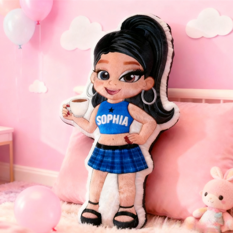 Personalized Y2K Girl with Name Graphic 3D Print Pillow Christmas Gift for Kids Birthday Gift