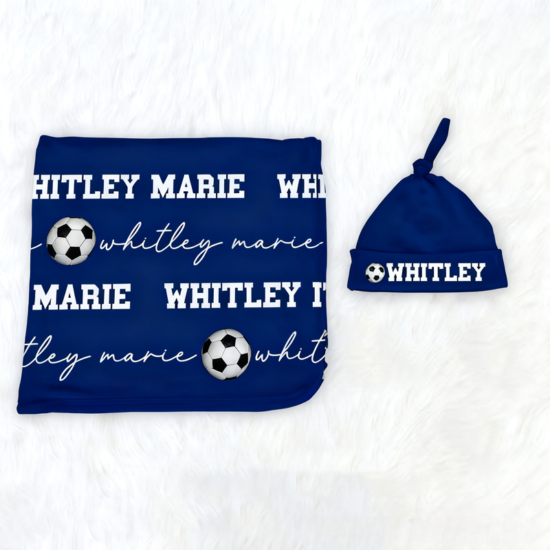 Personalized Soccer Baby Blanket Set Name Soft Fleece Sport Design Perfect Baby Shower or Newborn Gift
