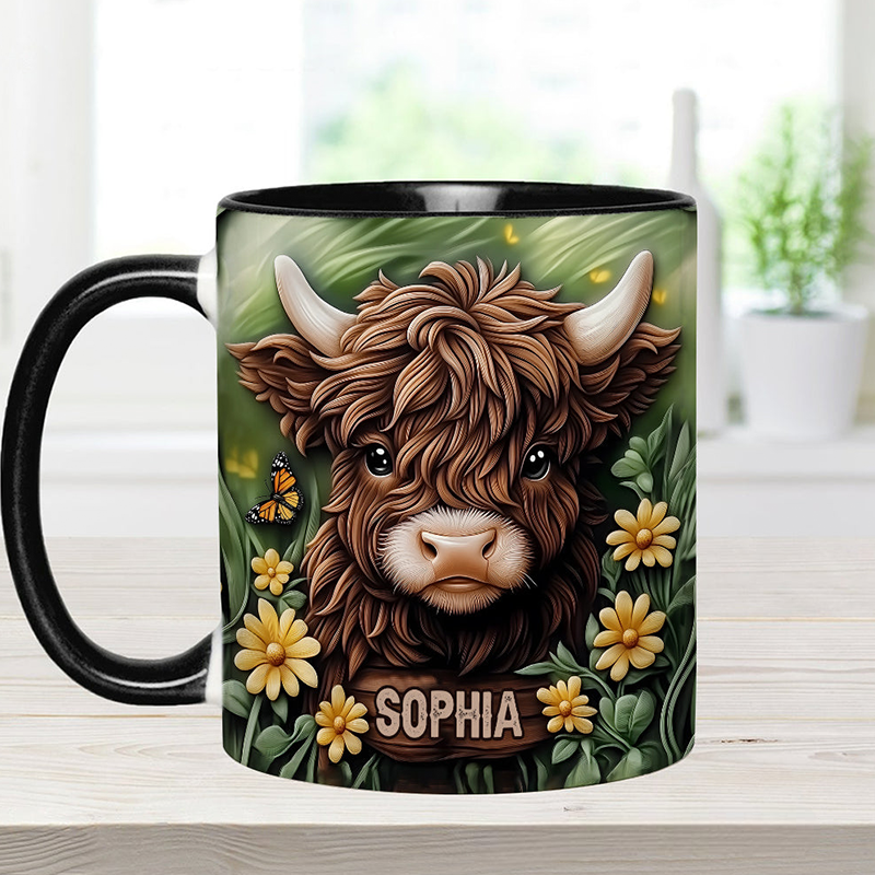 Personalized Baby Highland Cow Accent Mug