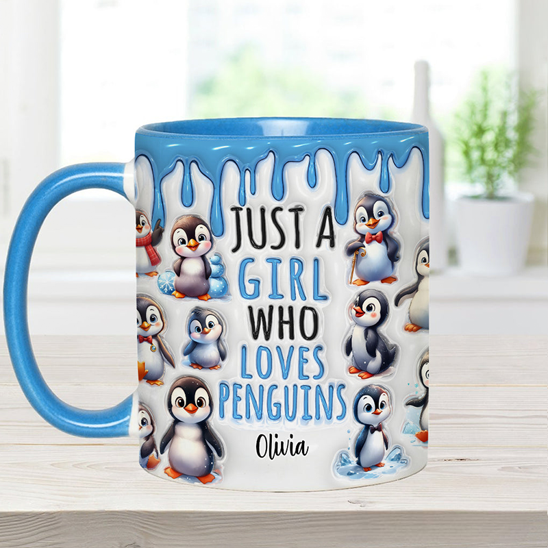 Personalized Just A Girl Who Loves Penguins Accent Mug