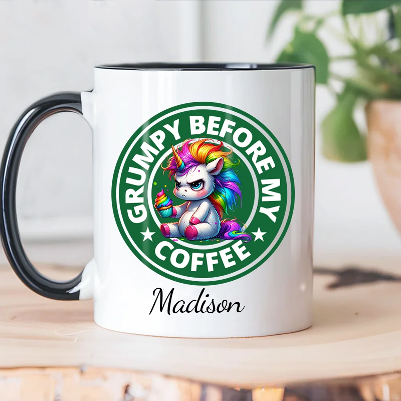Personalised Grumpy Before Coffee Cartoon Animal 11oz Mug with Name Birthday Gift 