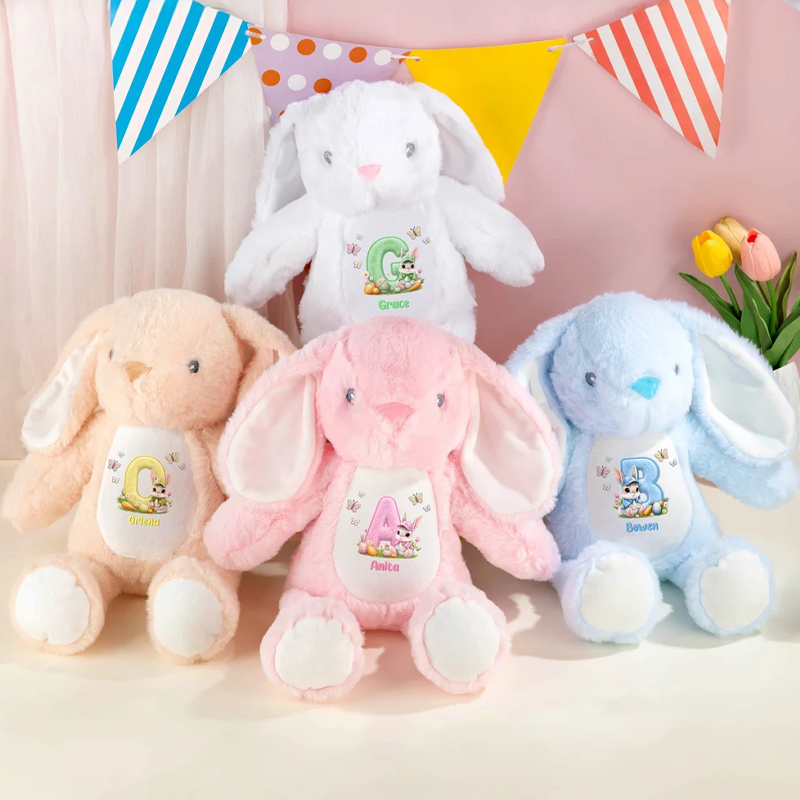 Personalized Butterfly Cute Rabbit Plush Easter Bunny Stuffed Toy with Initial and Name Easter Gift for Newborns Kids