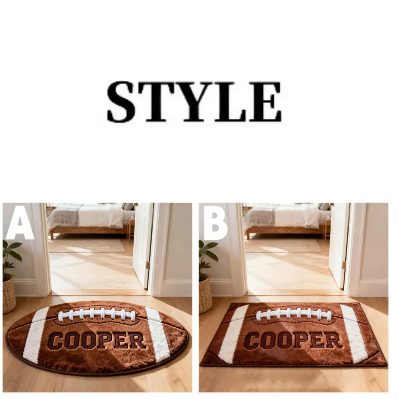 Personalized Football Shaped Rug with Custom Name for Football Fans