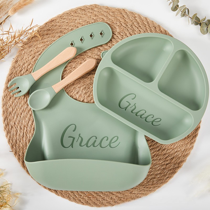 Personalized Silicone Weaning Set Cartoon Weaning Set for Baby Feeding Set with Name Eco Friendly Baby Plate Baby Shower Gift