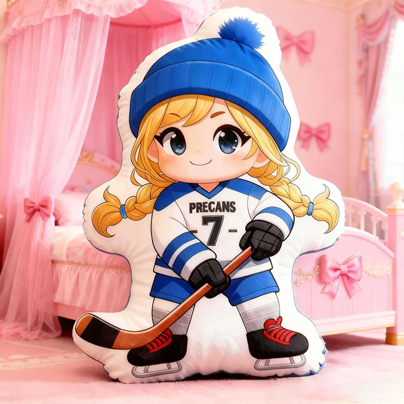 Personalized Cute Ice Hockey Pillow with Custom Details for Kids Girls and Boys