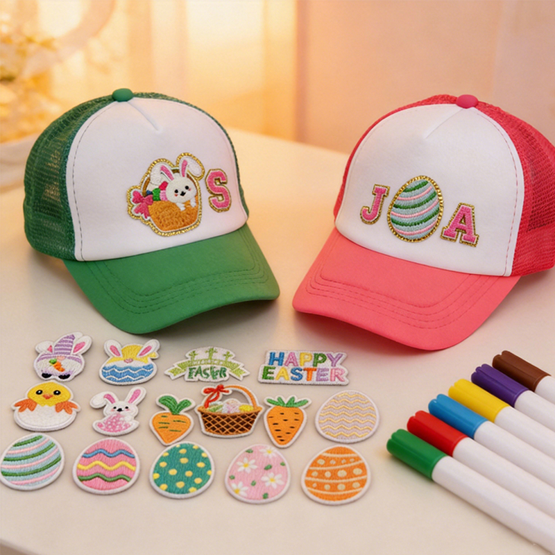 Personalized Easter DIY Trucker Hat Kit for Kids Customizable with Patches Markers  Alphabet Letters Parties and Goodie Bags