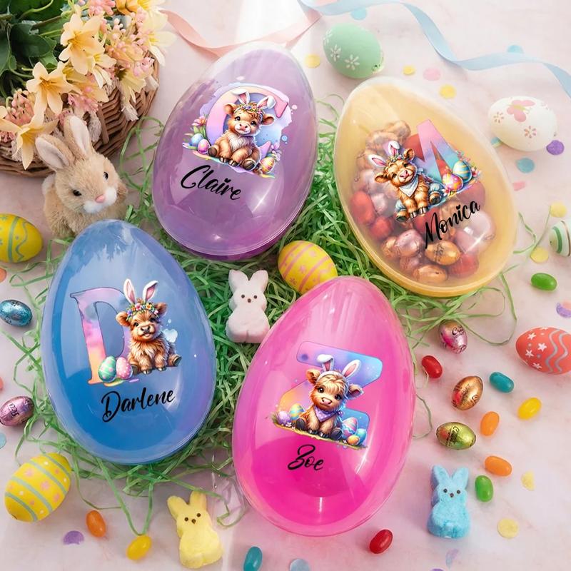 Personalized Cute Highland Cow Initial Easter Egg with Name Easter Egg Hunt Party Gift for Kids