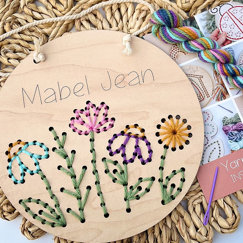 Personalized Flower Sewing Craft Kit for Girls Beginner Yarn Embroidery Set with Custom Name Perfect Easter Gift