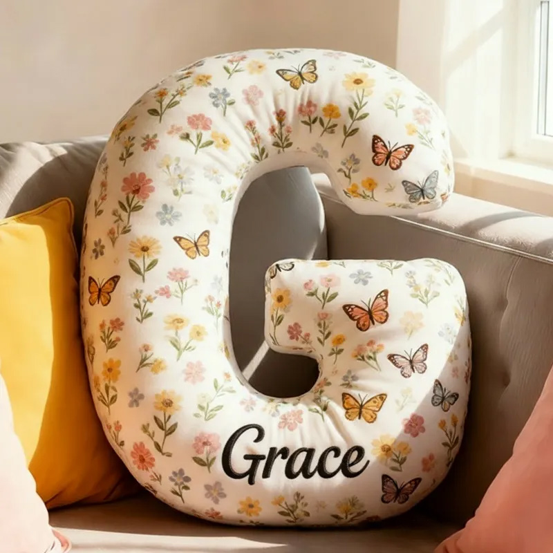 Personalized Cute Flower Letter Pillow Graphic 3D Print Butterfly Custom Name Pillow for Kids Gardening Lovers Gift