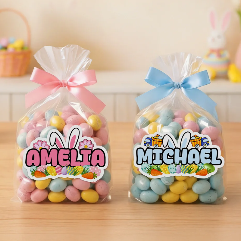 Personalized Cute Easter Bunny Ears Waterproof Stickers Labels with Name Gift Decoration Easter Day Party Favors for Kids