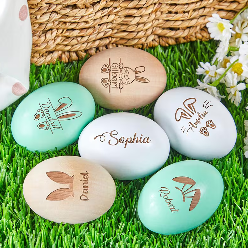 Personalized Easter Egg with Name Engraved Wood Easter Egg with Bunny Ear Easter Decor Gifts for Kid Easter Egg Easter Basket Decor Keepsake