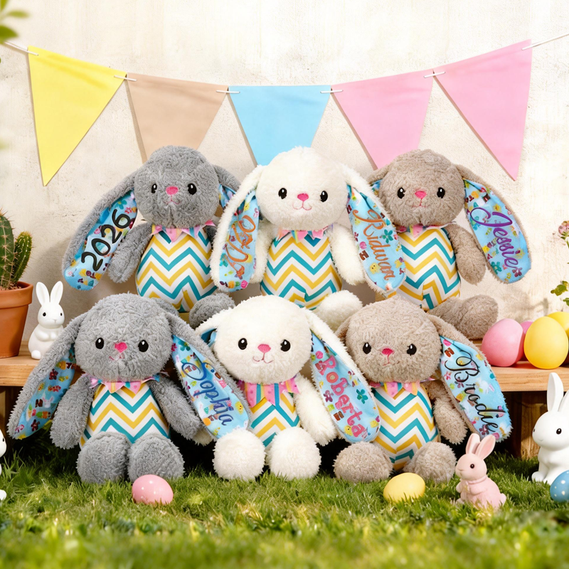 Personalized Easter Bunny Embroidered Plush Rabbit Stuffed Animal for Kids Bunny Plush Toy Easter Gift Baby Shower Plush Toy Newborn Gift