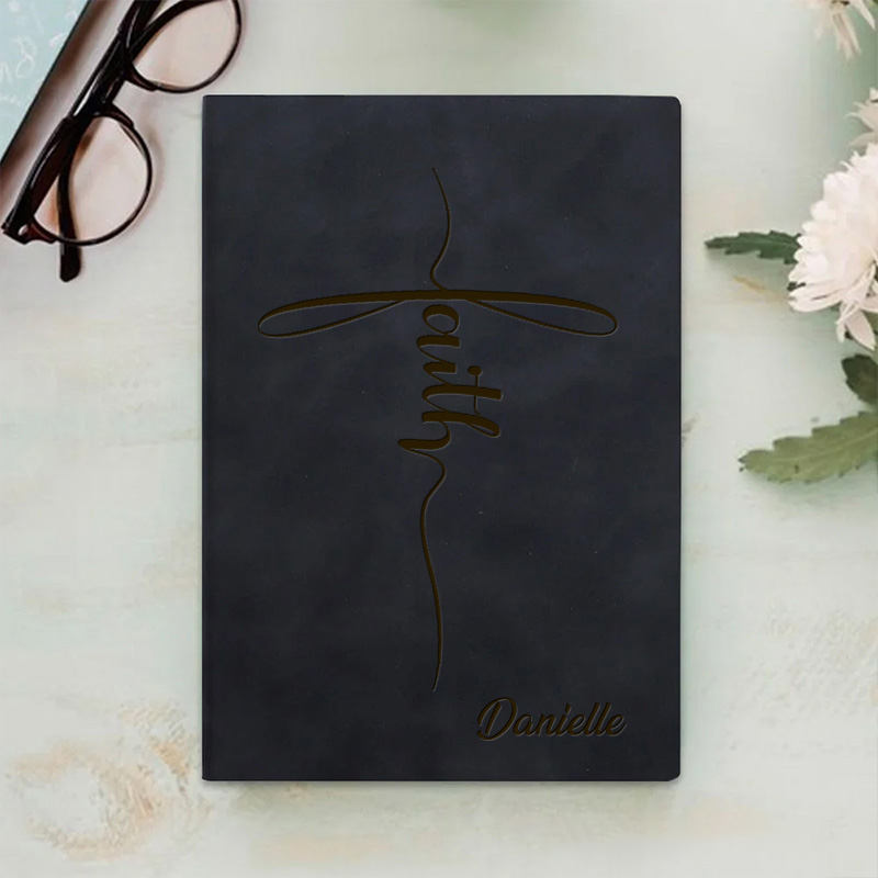 Personalized Faith with Cross Prayer Journal Leather A5 Notebook with Name Faith Notebook for Men Women Christmas Gift for Christian 