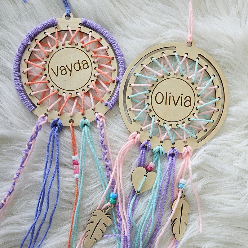 Personalized DIY Dream Catcher Kit for Kids Custom Name Creative Craft with Yarn and Wooden Decorations