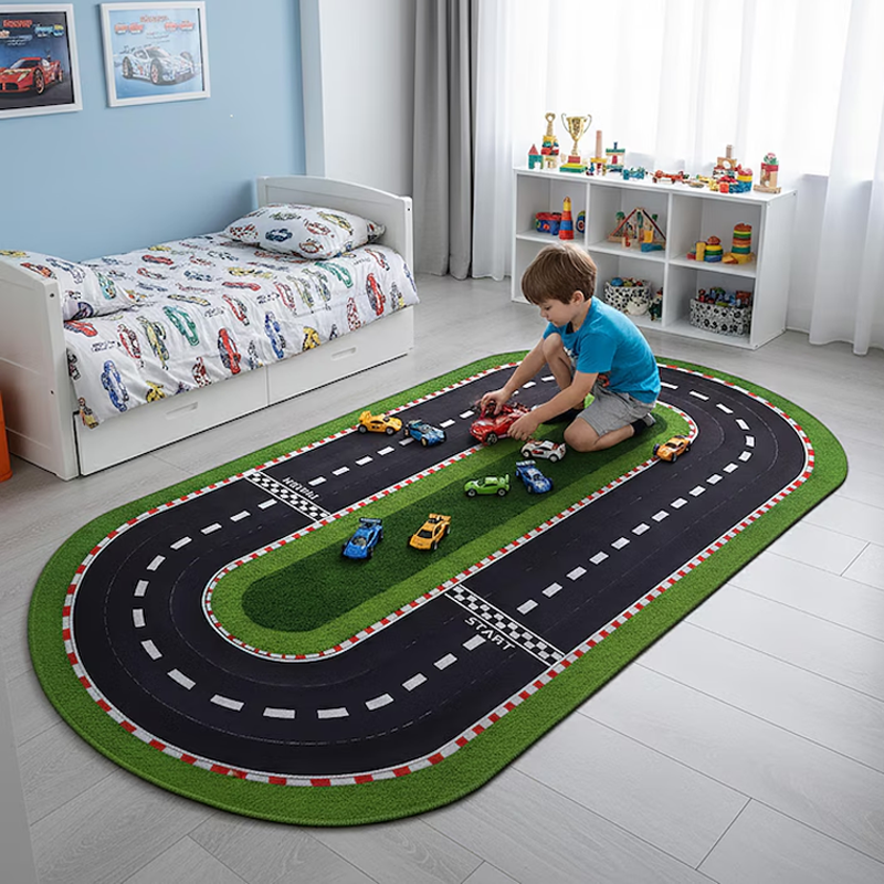 Race Track Racetrack Rug Start Line Finish Line Race Road Rug Racing Car Rug Kids Room Rug Birthday Gift for Kids Boys Room Rug