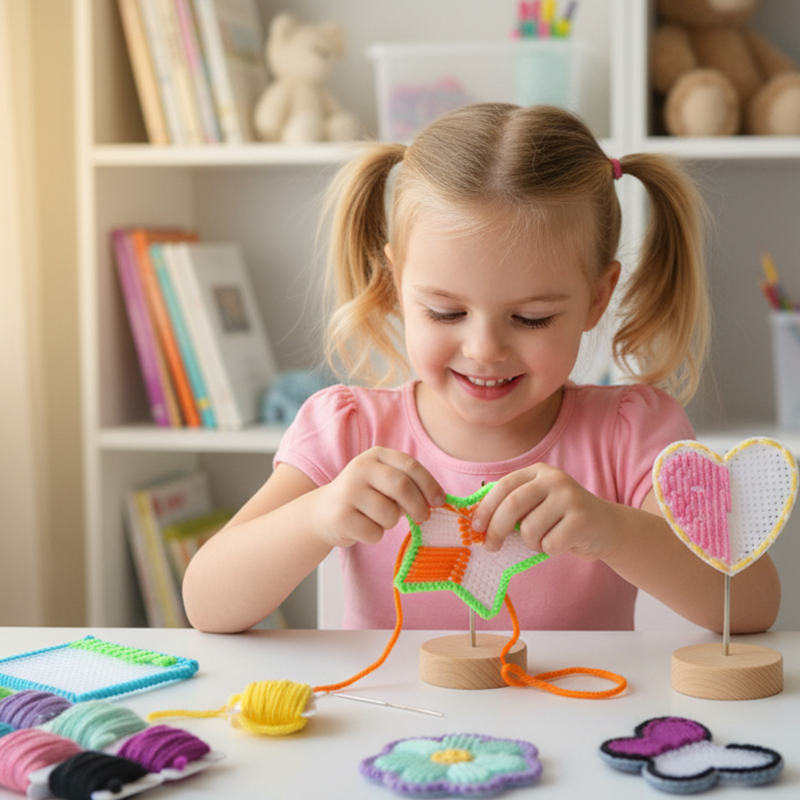 Personalized Kids Sewing Practice Kit Fun DIY Craft with Colorful Yarn and Plastic Canvas Shapes Kids Safe Sewing Practice Kit