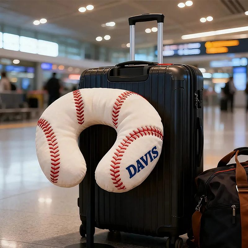 Personalized Baseball U-Shaped Pillow with Custom Name Design