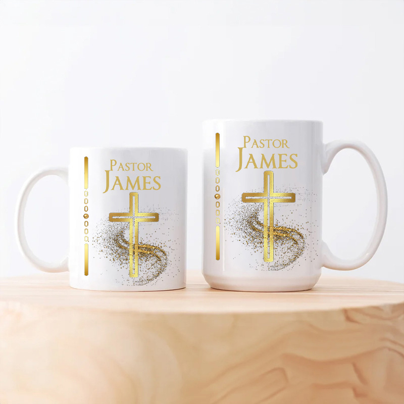 Personalized Cross Ceramic Mug Gift for Pastor Clergy Preacher & Ministers Custom Coffee Cup with Name Pastor Appreciation Retirement Anniversary Gift