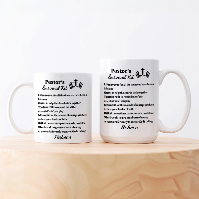 Personalized Pastor's Survival Kit Ceramic Mug with Name Gift for Pastor Custom Coffee Cup Pastor Appreciation Gift Retirement Gift Anniversary Gift