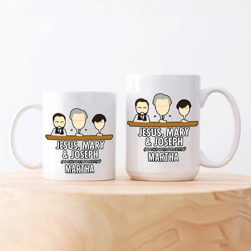Personalized Jesus Mary Joseph & the Wee Donkey Ceramic Mug with Name Custom Coffee Cup Jesu Coffee Mug Jesus Gift Funny Christian Gift Religious Gift