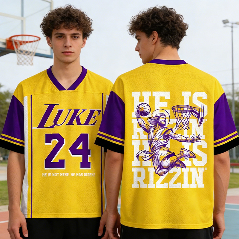 Personalized "He Is Rizzin" Basketball Mesh Jersey Custom Name and Number for Religious Sports Lovers