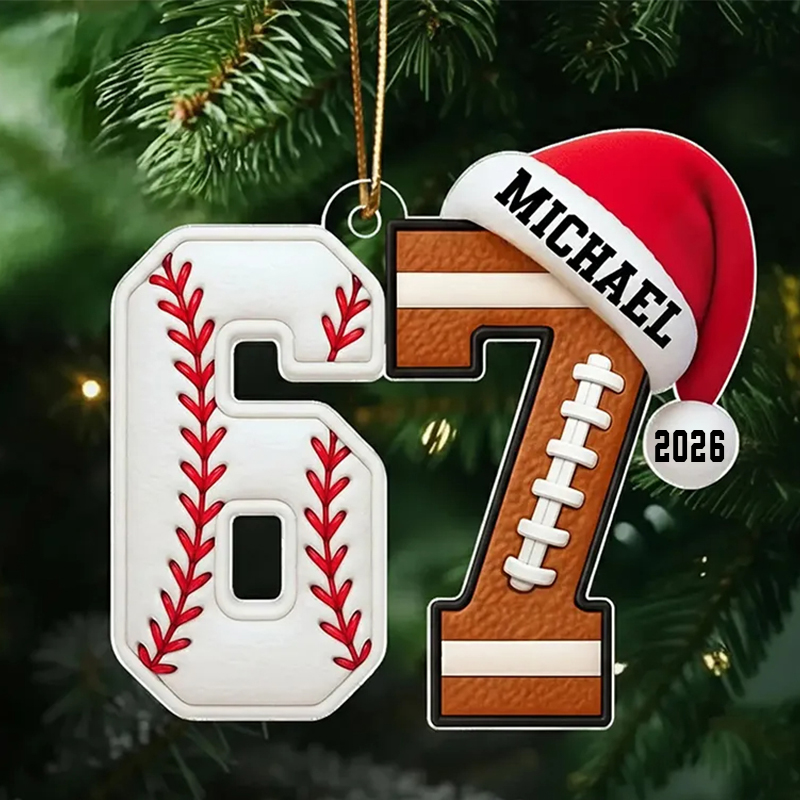 Personalized Acrylic Funny 67 Sports Ornament Funny Teenager Christmas Gifts Basketball and Soccer Fans Sports Lover