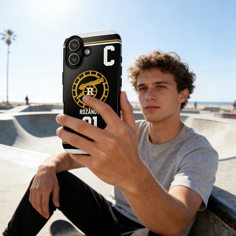 Personalized HR Theme Ice Hockey Black and Gold Jersey Phone Case for Ice Hockey Fans